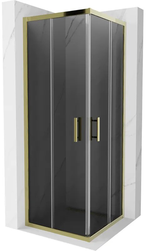 Mexen Rio, štvorcový sprchovací kút s posuvnými dverami 70(dvere) x 70(dvere) x 190 cm, 6mm šedé sklo, zlatý profil, 860-070-070-50-40