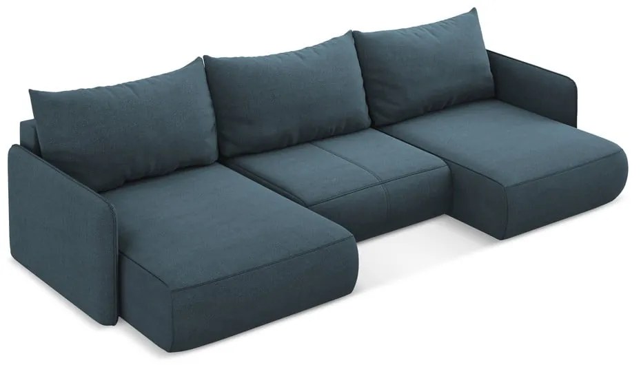 Modrá rozkladacia/s úložným priestorom rohová pohovka Nanea – Makamii