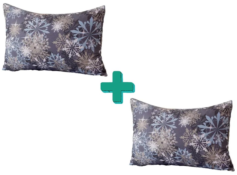 Súprava 2ks dekoračných poťahov na vankúš SNOWFLAKE 50x70cm, modrosivé