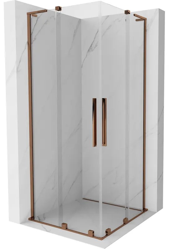 Mexen Velar L Duo, sprchový kút s posuvnými dverami 80 x 80 cm, 8mm číre sklo, ružové zlato, 871-080-080-02-03-60