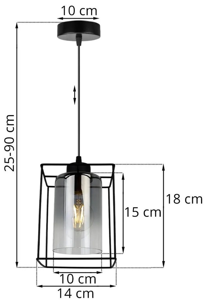Závesné svietidlo Hella cage, 1x grafitové sklenené tienidlo v kovovom ráme