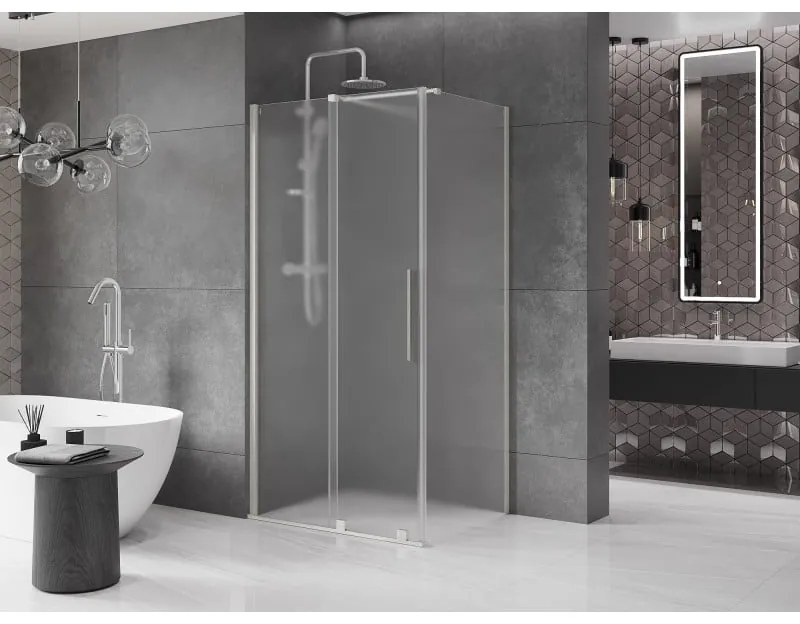 Mexen Velar, sprchový kút s posuvnými dverami 120 x 80 cm, 8mm sklo námraza, brúsená oceľ, 871-120-080-31-97