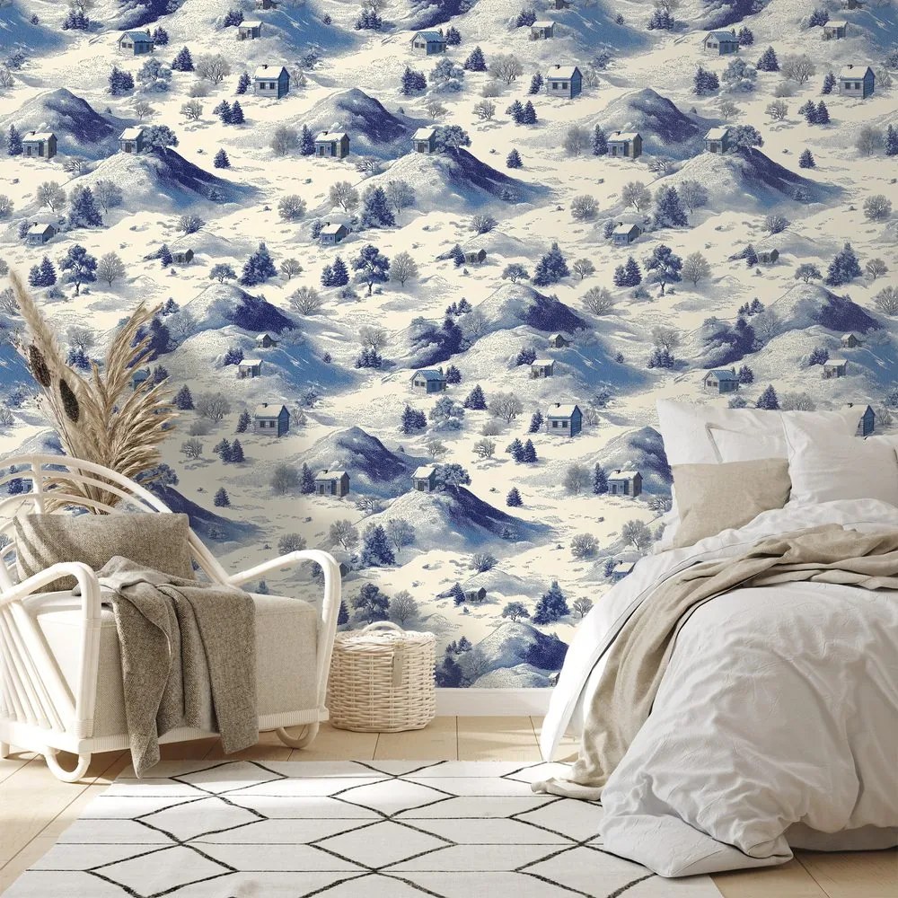 Tapeta zimná krajina s modrými horami