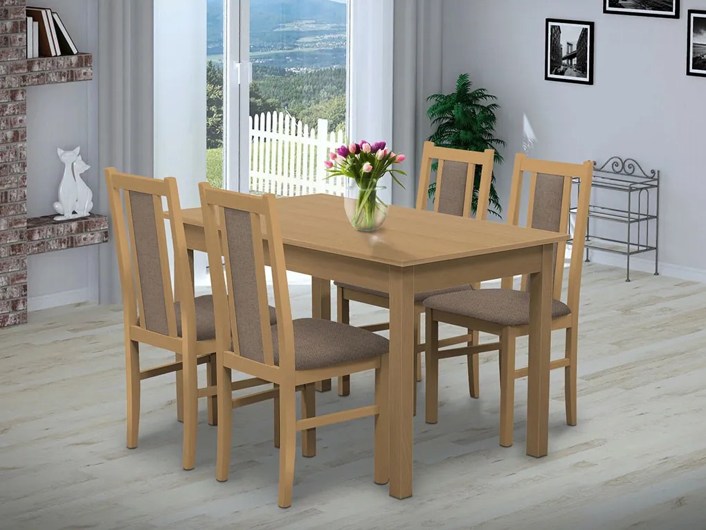 Nabytekmorava Jedálenský set Brooklyn pre 4 osoby, stôl 140x90 cm farba lamina: biela 113, čalúnenie vo farbe: SCALA škoricová 54