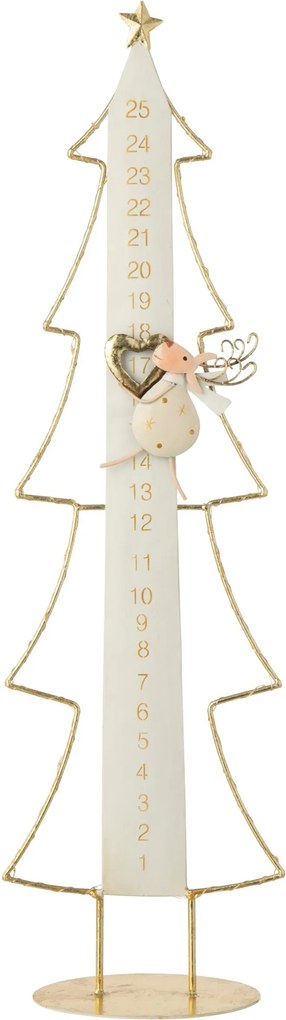 Kovový LED adventný kalendár Vianočný strom biela/zlatá – 23*12*78,5 cm