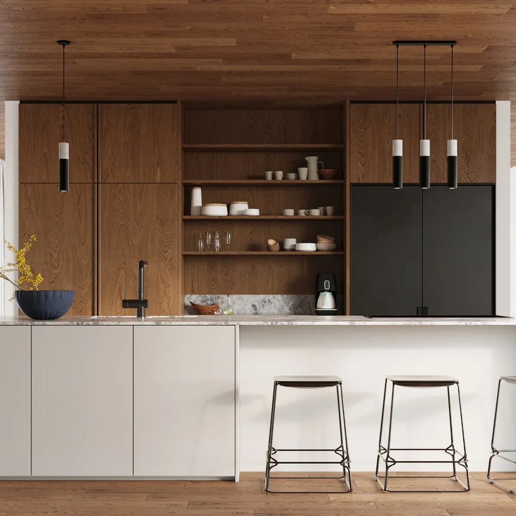 Závesné svietidlo Borgio, 3x betónové/čierne kovové tienidlo, o