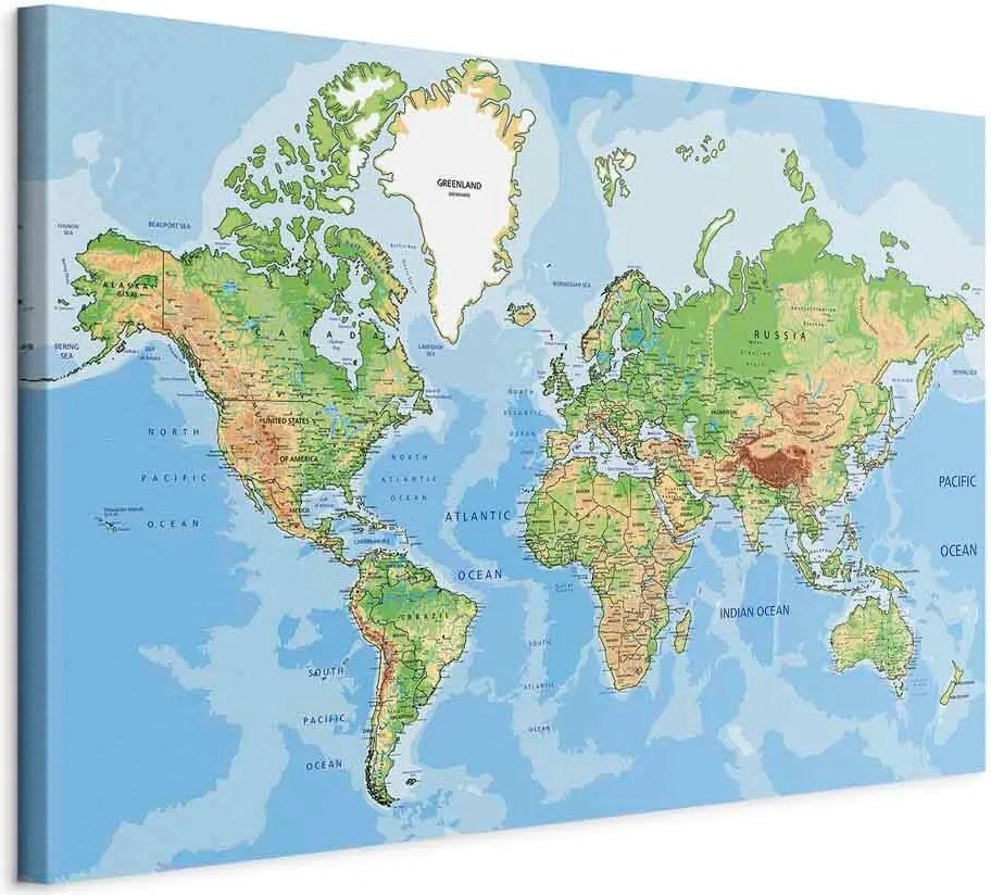 XXXLutz OBRAZ NA PLÁTNE, mapa sveta, 90/60/1,2 cm artgeist - Online Only bytové doplnky - 004875010802