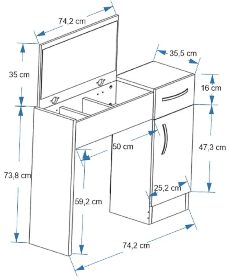 Toaletný stolík INCI 74 cm biely