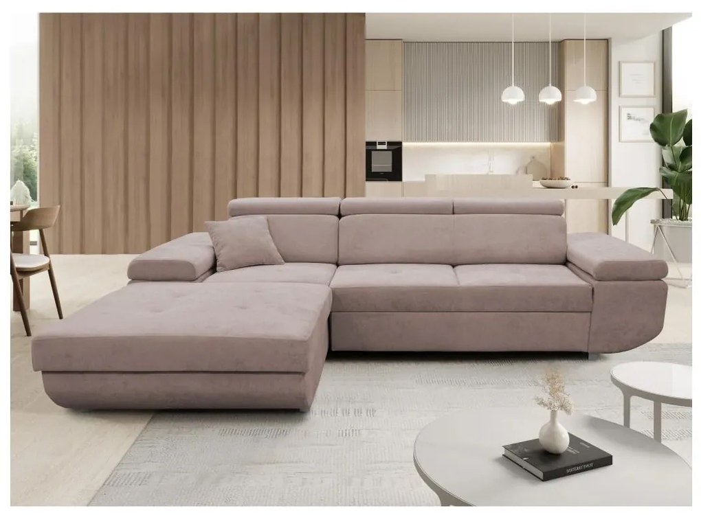 Rozkladacia rohová sedacia súprava s úložným priestorom do tvaru L CASTELO ľavá béžová