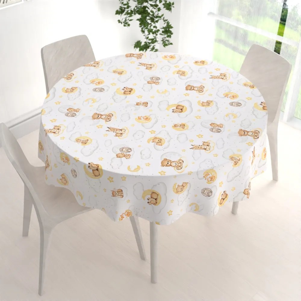 Biante Detský bavlnený okrúhly obrus Sandra SA-461 Zvieratká medzi hviezdičkami na bielom Ø 80 cm