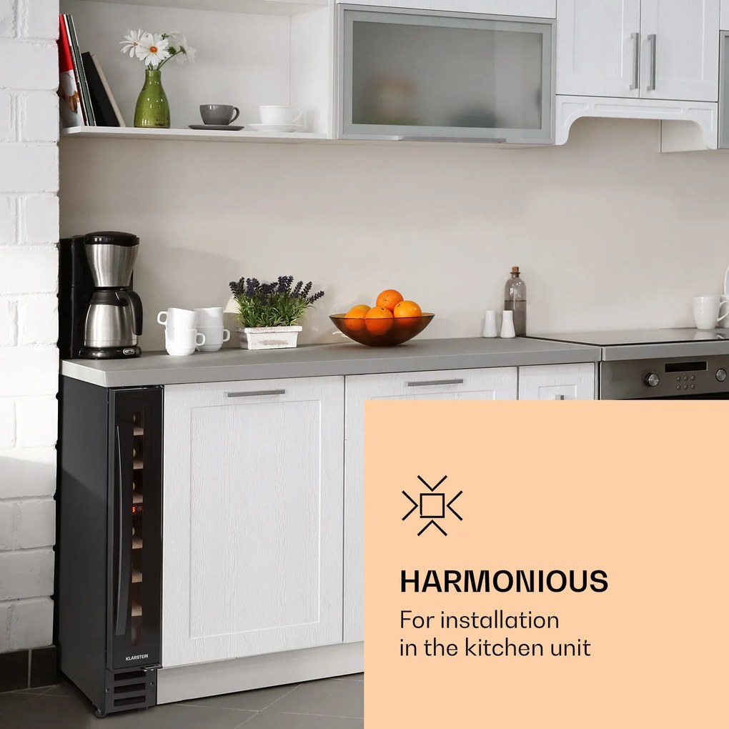 Klarstein Vinovilla 7 built-in Uno Onyx, vstavaná vinotéka, čierne sklo, nehrdzavejúca oceľ