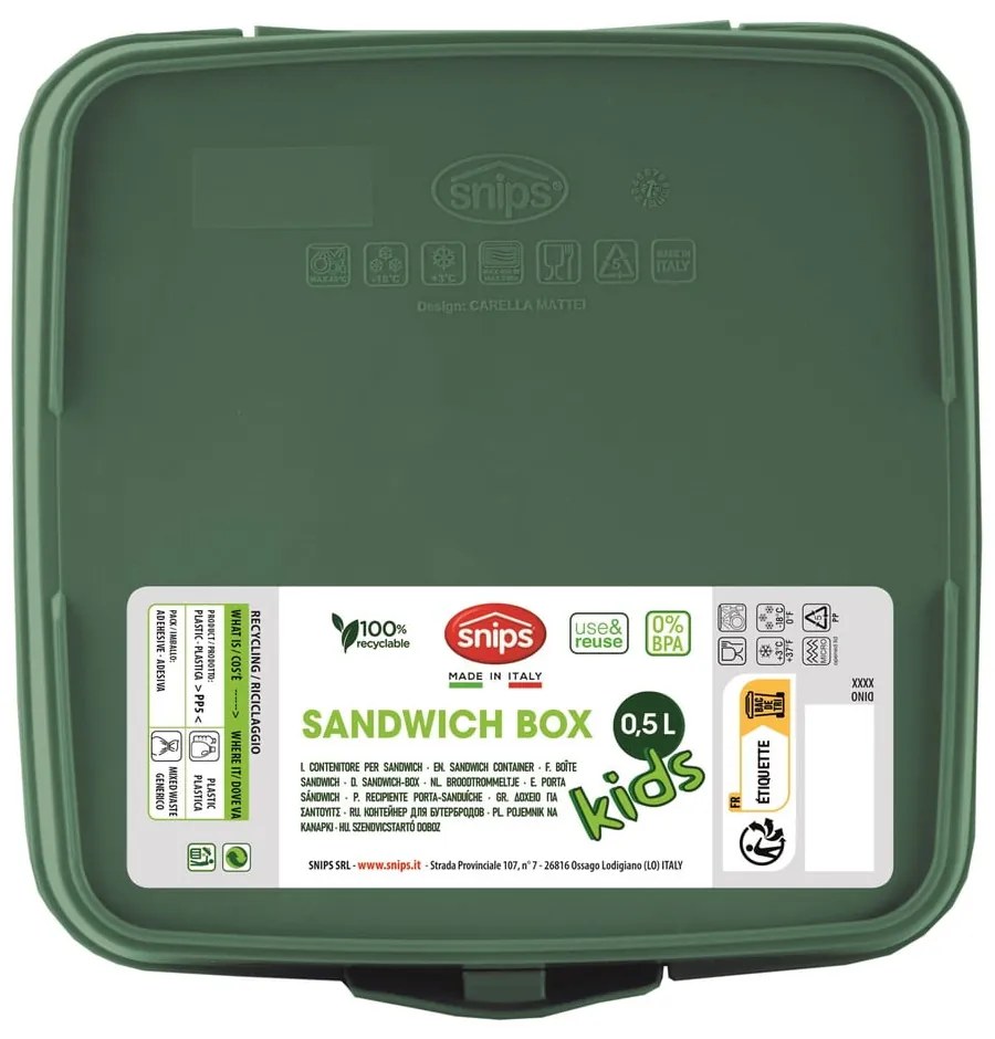 Zelený detský desiatový box Dinosaur – Snips