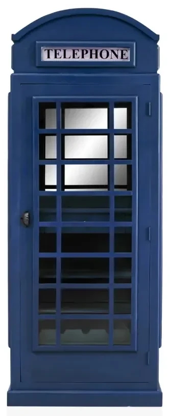furniture-nabytek.cz - Masívna vinotéka v tvare telefónnej búdky, lakovaná, modrá – Mango 78×44×200 cm