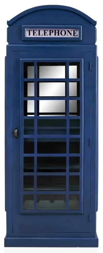 furniture-nabytek.cz - Masivní vinotéka ve tvaru telefonní budky, lakovaná, modrá – Mango 78×44×200 cm