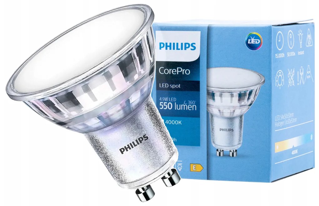 LED žiarovka Philips Corepro GU10 - 4,9 W - 550 Lm - neutrálna biela - Premium