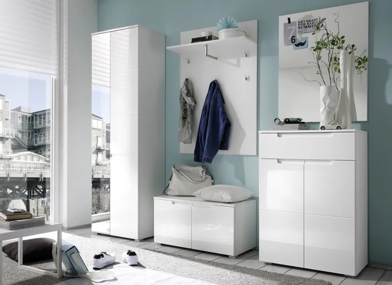 Komoda/botník Spice, lesklá biela