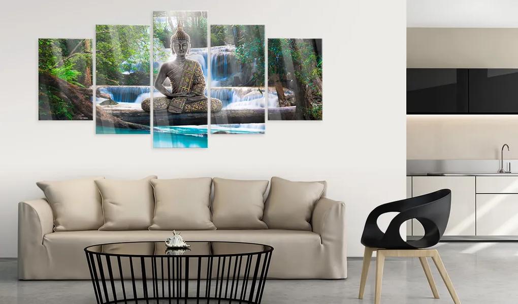 Artgeist Obraz na akrylátovom skle - Buddha and Waterfall [Glass] Veľkosť: 200x100