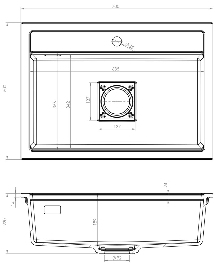 Gamma Quadro 7050, 1-komorový granitový drez 700x500x220 mm, béžová, GMA-ZLE000235