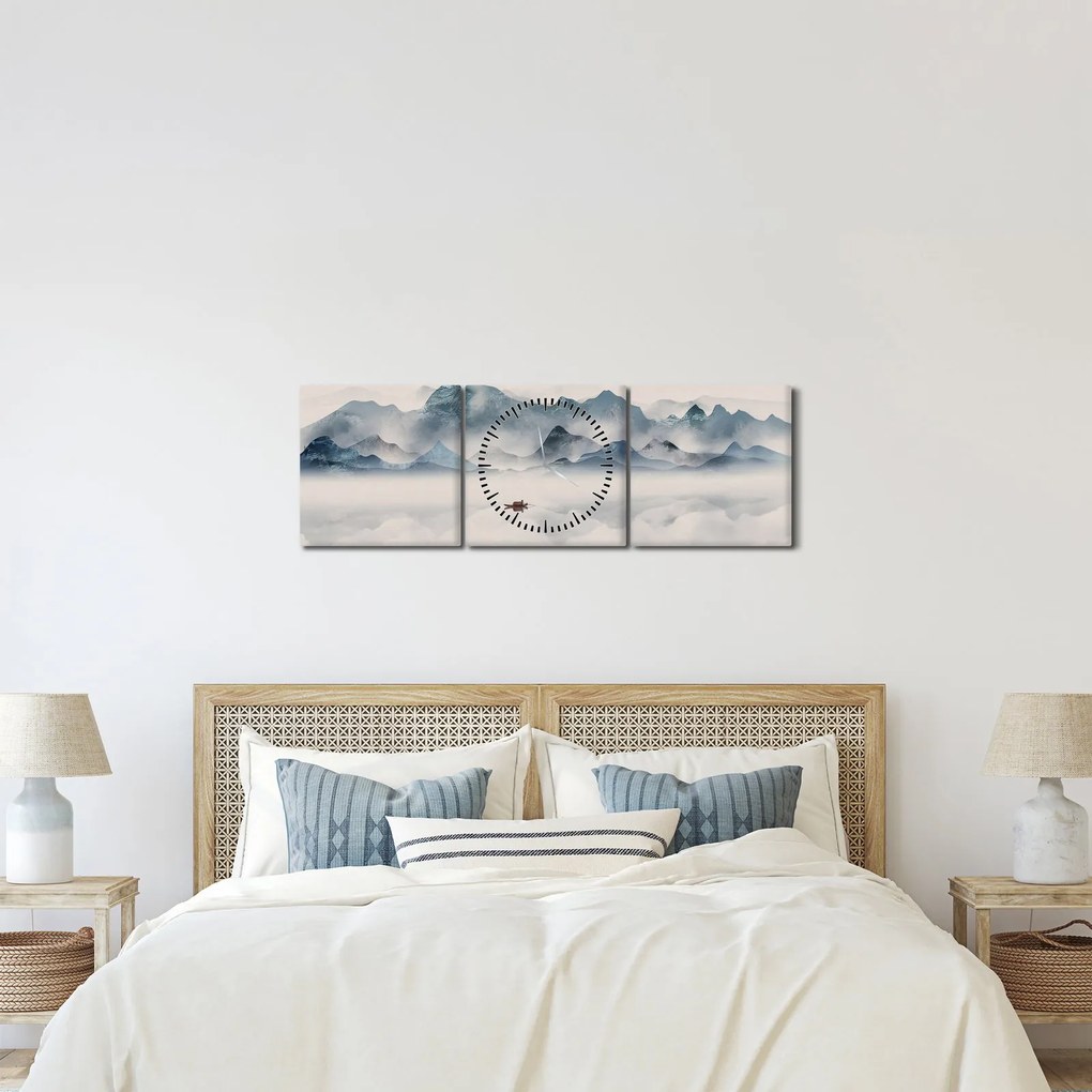 Obraz - Údolie modrých hôr (s hodinami) (90x30 cm)