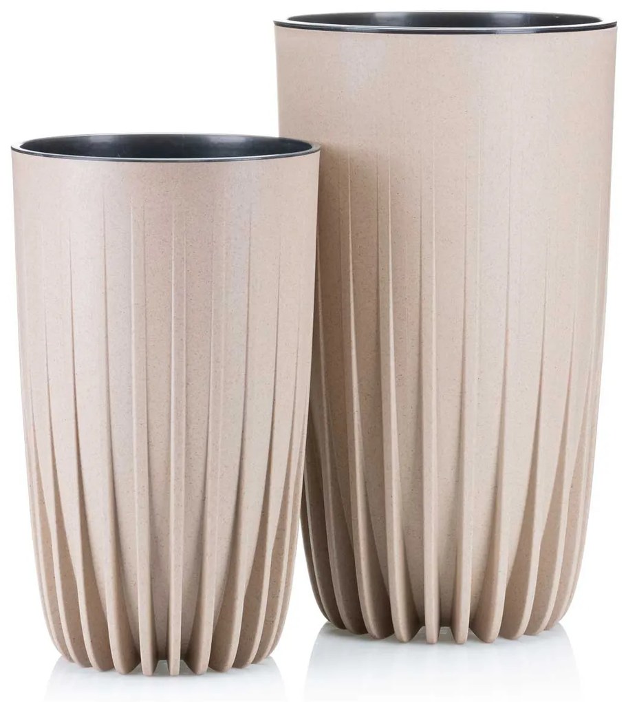 PLASTOVÝ KVETINÁČ STRIPPED ECO 42X25 CM BÉŽOVÁ