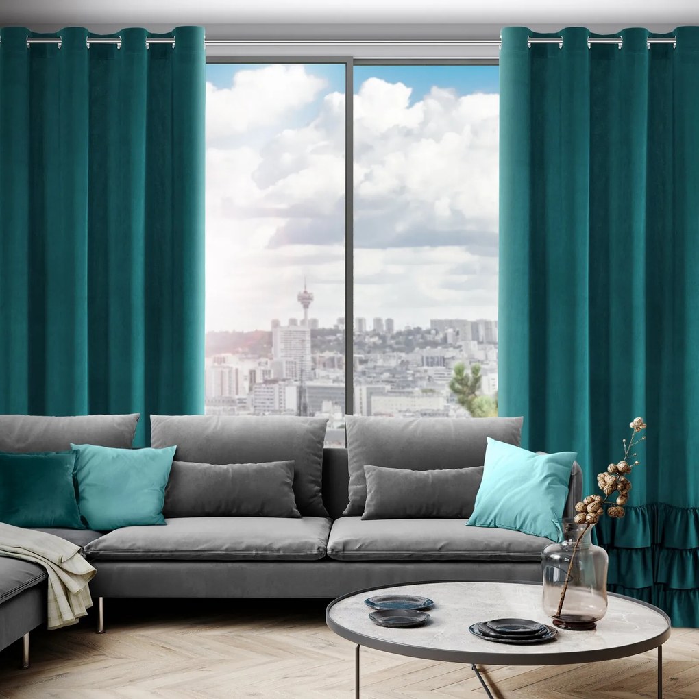 ZATEMŇOVACÍ ZÁVES NA KRÚŽKOCH MEGI 140X250 CM TMAVOTYRKYSOVÁ