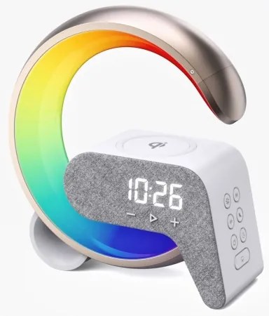 Immax 08986L-LED RGB Stmievateľná lampa s budíkom a Qi nabíjaním 30W/230V zlatá