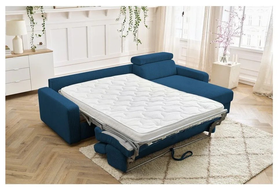 Tmavomodrá menčestrová rozkladacia rohová pohovka (variabilná) Monaco – Bobochic Paris