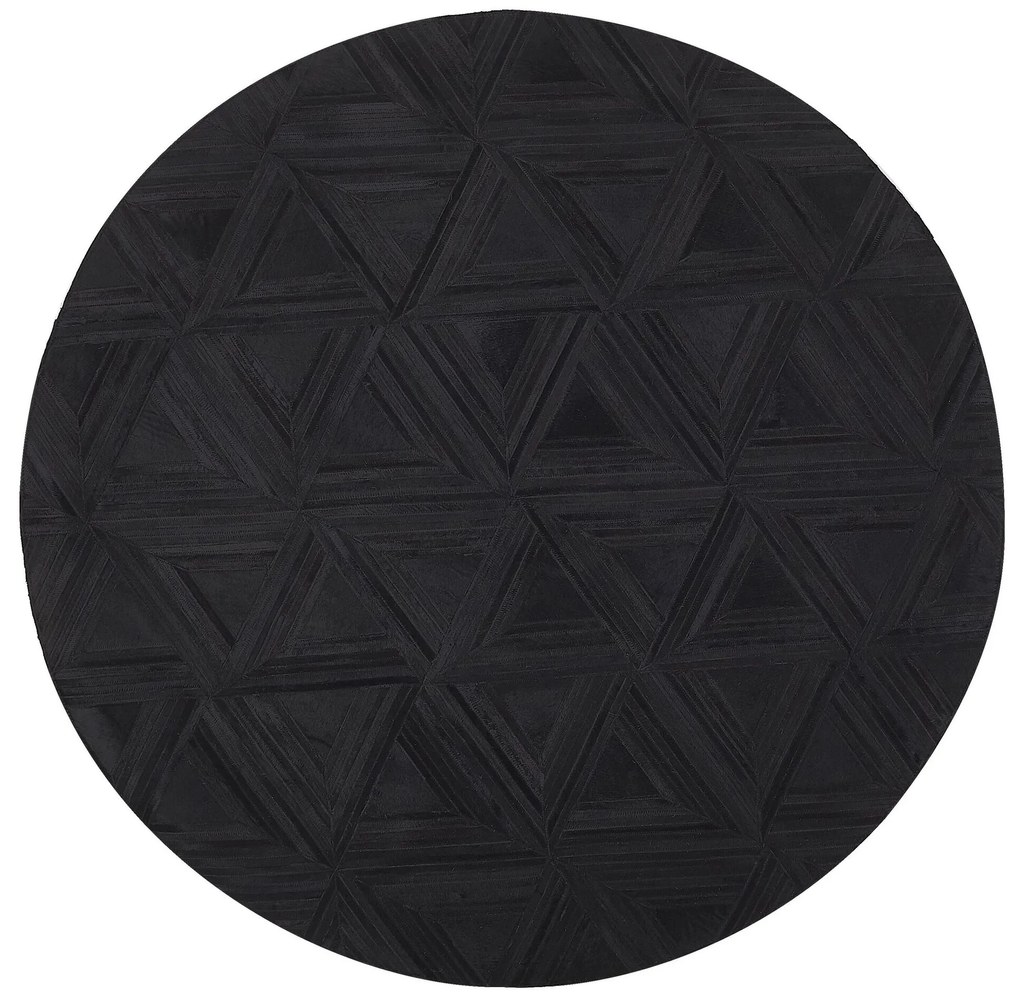 Okrúhly kožený koberec ⌀ 140 cm čierny KASAR Beliani