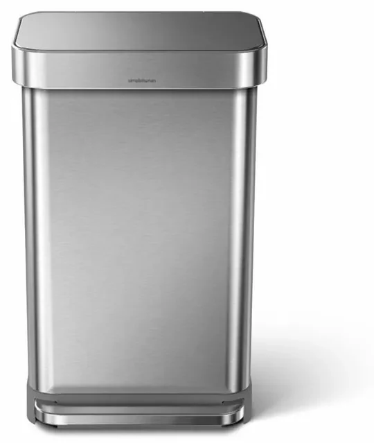 Obdĺžnikový pedálový kôš 45 l, matná oceľ, priehradka na vrecká, nerez