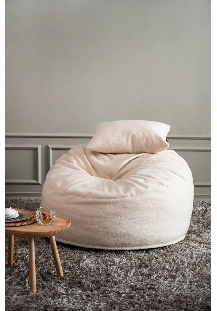 Krémový sedací vak z textílie buklé Om 110 – SLOWDOWN
