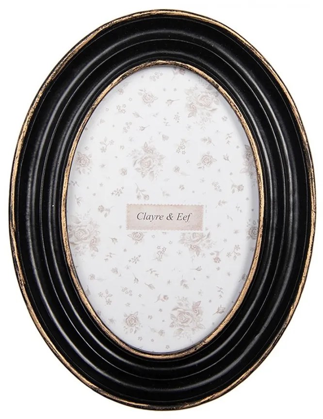 Čierny antik oválny fotorámik so zlatým zdobením - 15*2*20 cm / 10*15 cm