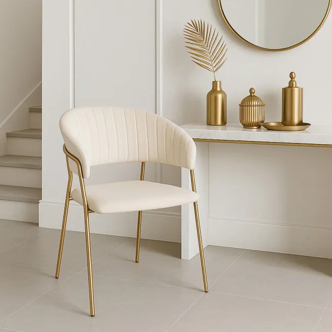 Jedálenská stolička COLIN zamatová, zlatá / béžová