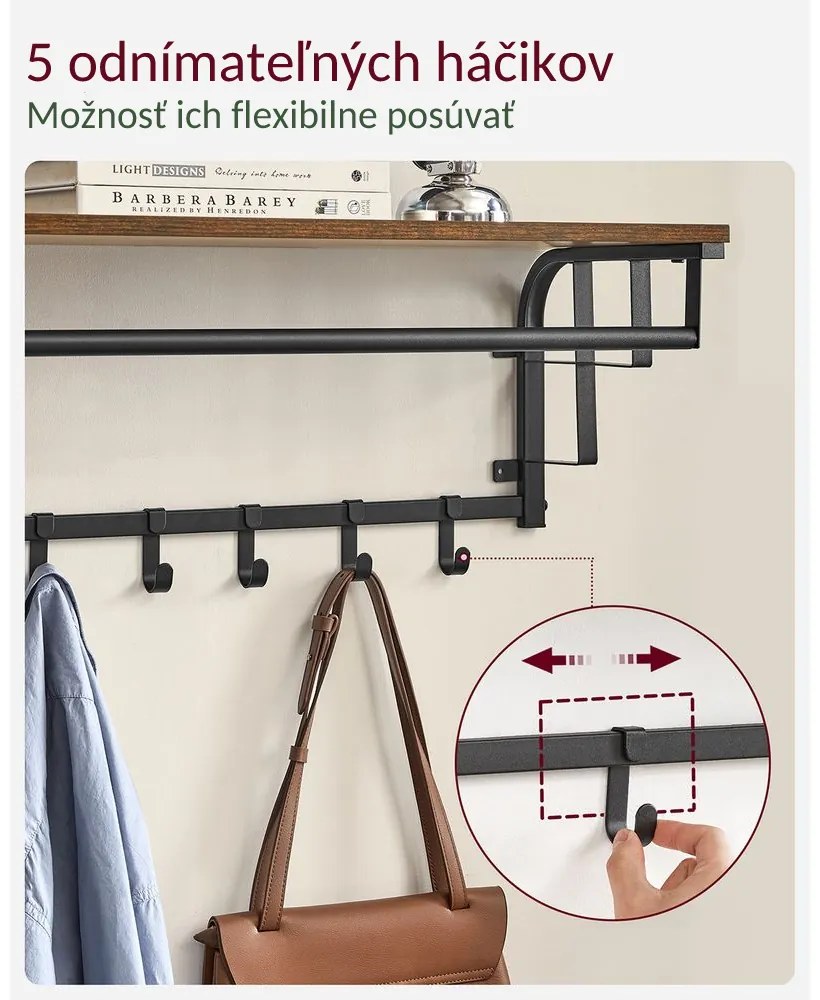 Vešiak na stenu HENRY, 66x30x27cm, čierna/hnedá Vasagle