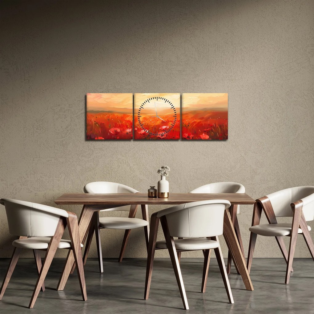 Obraz - Pole vlčích makov (s hodinami) (90x30 cm)