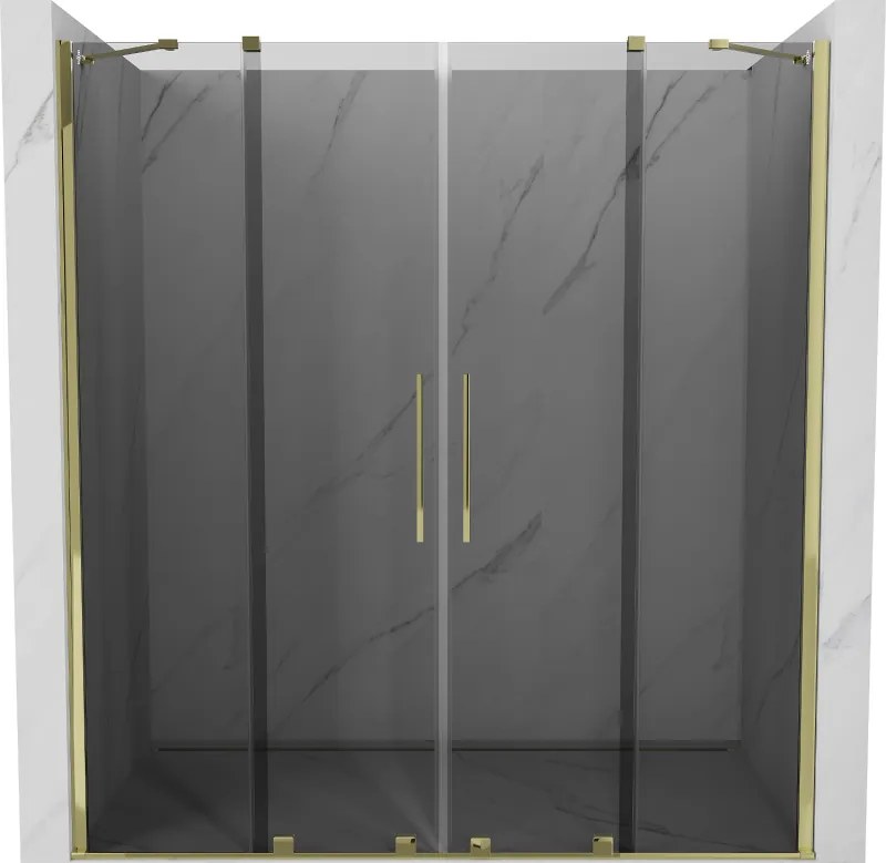 Mexen Velar Duo, posuvné sprchové dvere do otvoru 200 cm, 8mm šedé sklo, zlatá lesklá, 871-200-000-42-50