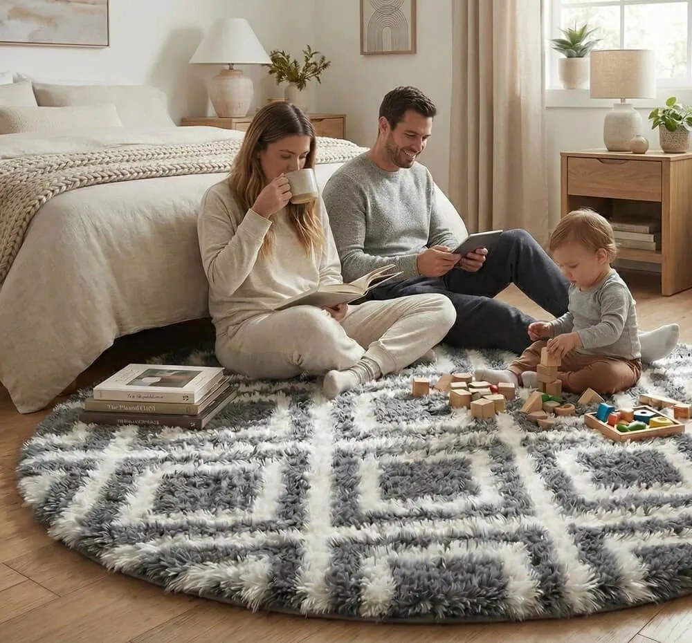 TZ Tmavosivý okrúhly vzorovaný koberec shaggy Decor Cube Rozmer: 120 cm