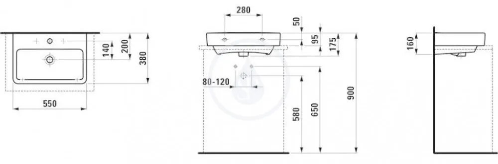 LAUFEN Pro S Umývadlo Compact, 550 mm x 380 mm, 1 otvor na batériu, biela H8179580001041