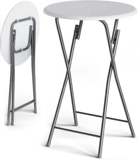 InternetovaZahrada Skladací barový stôl Ø60 cm - biely s dreveným dekorom