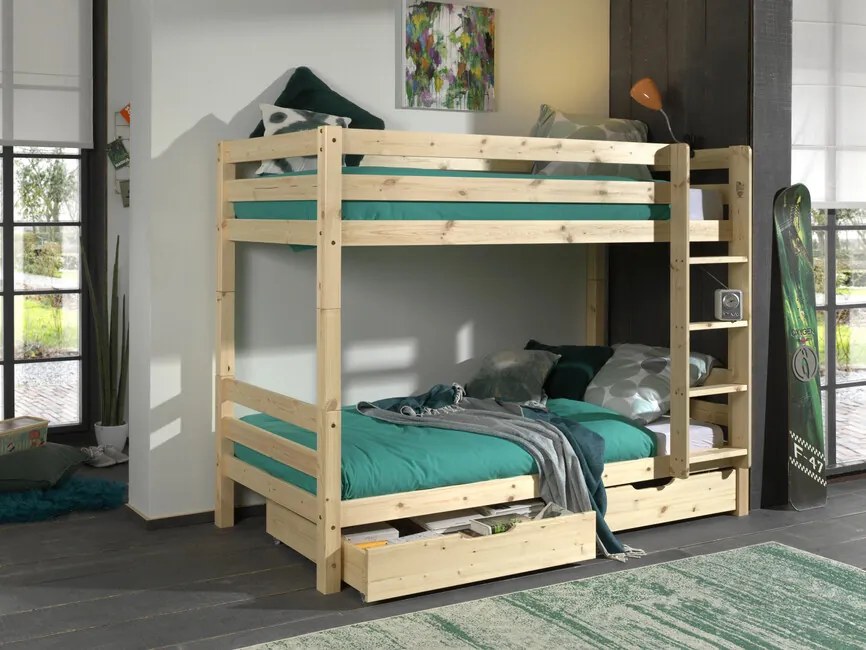 Poschodová postel z masívu s dvomi zásuvkami borovica prírodná 161cm 90x200cm