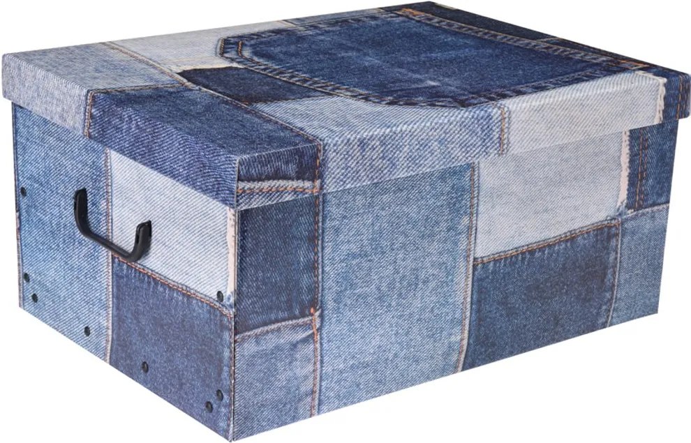 Home collection Úložné krabice se vzorem Patchwork 51x37x24cm jeansová