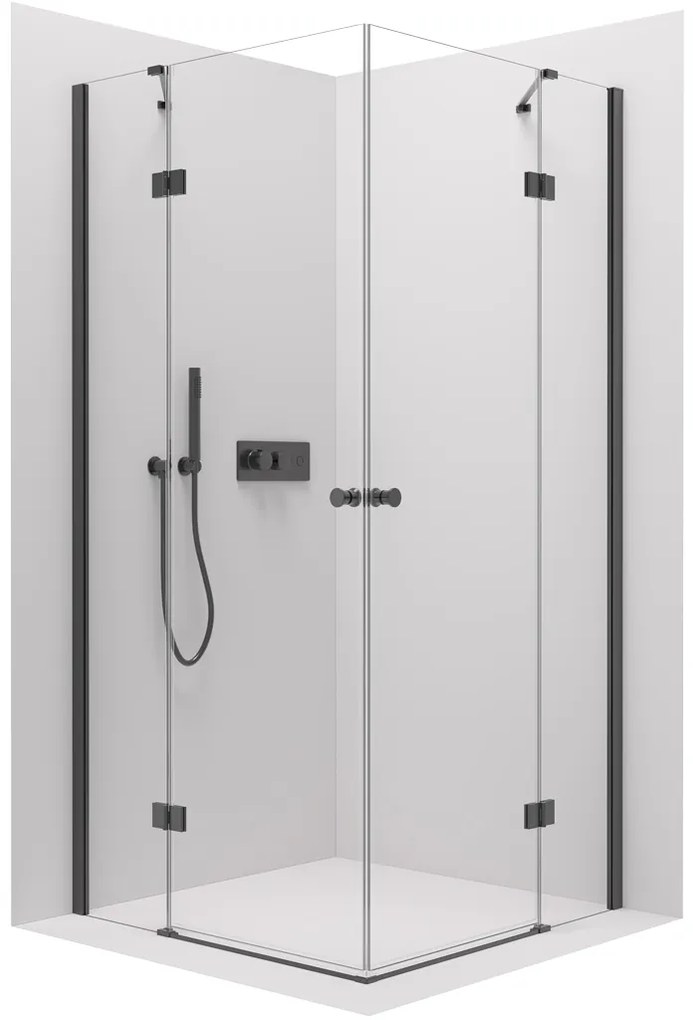 Cerano Marino Duo, sprchovací kút 110(dvere) x 110(dvere), 6mm číre sklo, čierny profil, CER-CER-423042