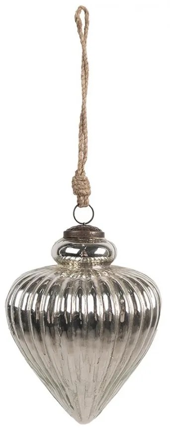 Strieborná vrúbkovaná sklenená vianočná zdoba L - Ø 16*20 cm