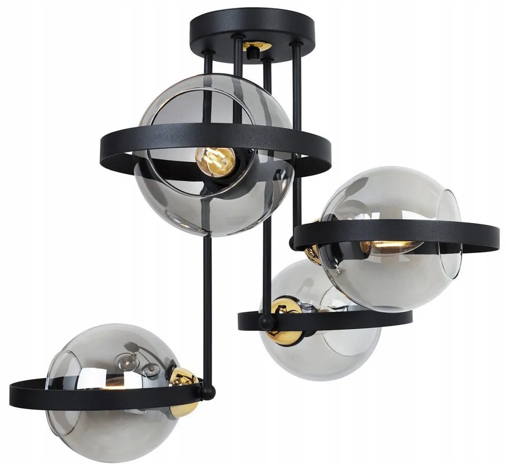 Stropné svietidlo Haga Ring, 4x grafitové sklenené tienidlo (výber z 3 farieb uchytenia)