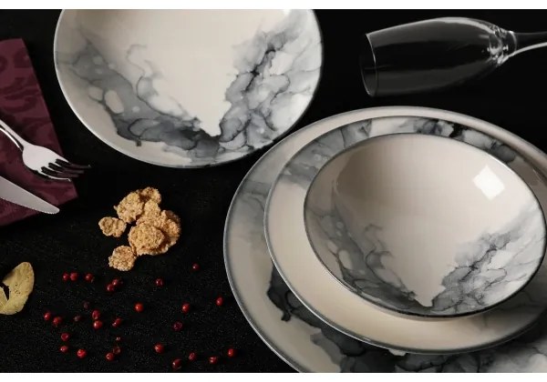 24-dielna jedálenská sada, biela/čierna, porcelán