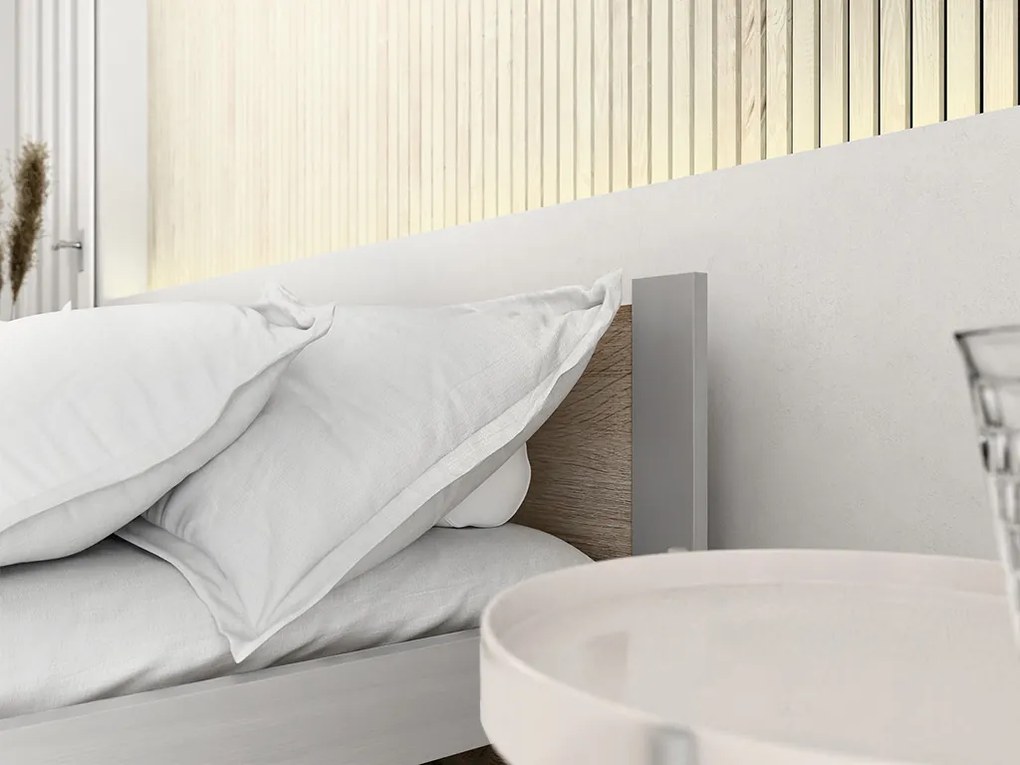 Posteľ IKAROS 90 x 200 cm, dub sonoma/sivá Rošt: S latkovým roštom, Matrac: Matrac COCO MAXI 20 cm