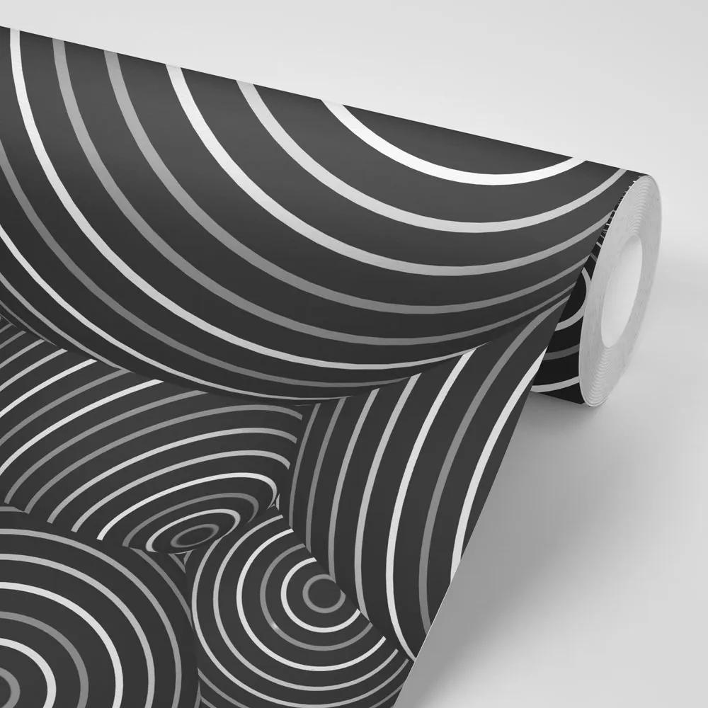 Tapeta čiernobiele 3D guličky s pásikmi