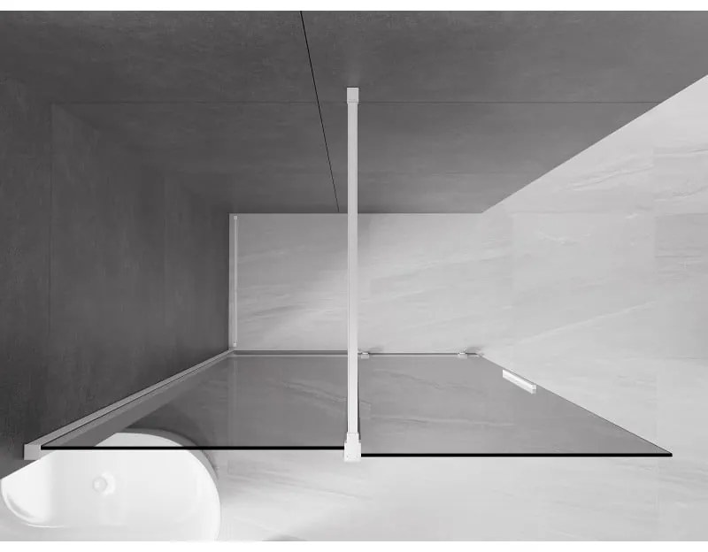 Mexen Velar, sprchová zástena s posuvnými dverami Walk-in 160 x 200 cm, 8mm šedé sklo, biela matná, 871-160-000-43-20
