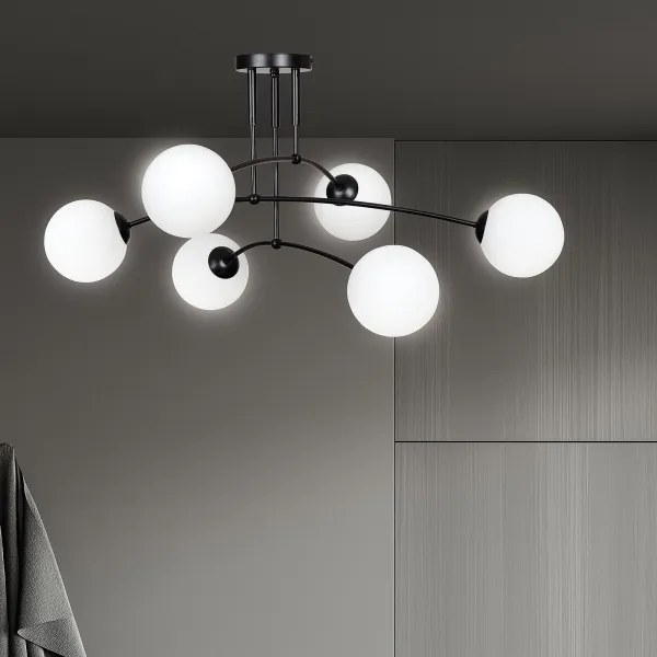 Luster na tyči PREGOS 6xE14/10W/230V čierna/biela