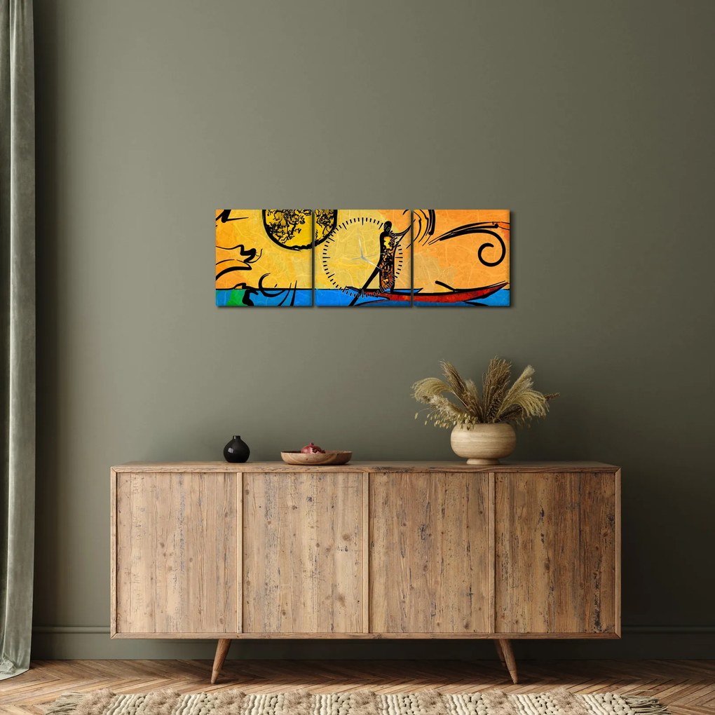 Obraz starovekej maľby (s hodinami) (90x30 cm)