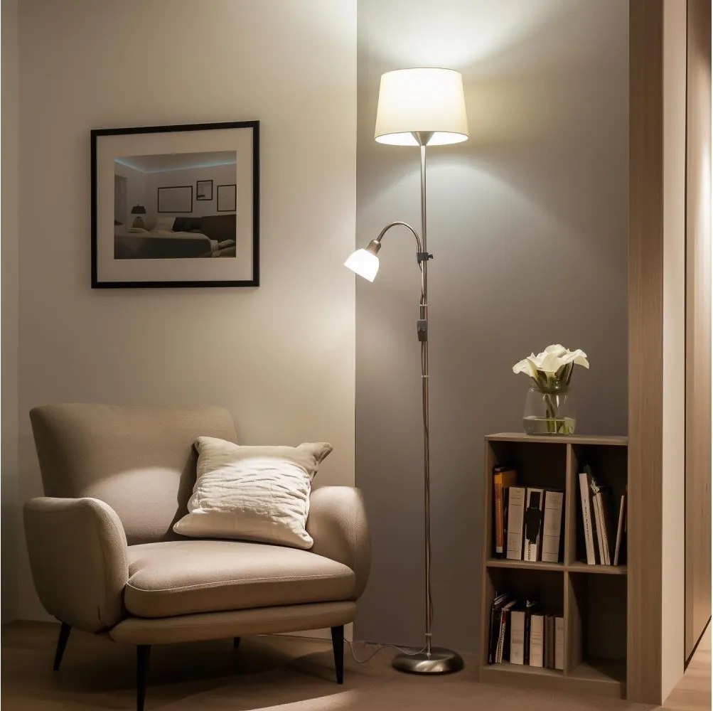 Brilagi - Stojacia lampa CERIA 1xE27/100W/230V + 1xE14/25W matný chróm/béžová